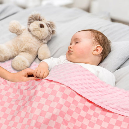Skiennix Baby Blanket - Double Layer Toddler Crib Blanket with Dotted Backing | Pink Checkered, 30x40 Inches