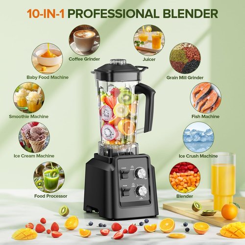 1800W Professional Blender by [Brand Name] - Ice Crushing Smoothie Maker with Self-Cleaning, 68oz & 20oz Jars