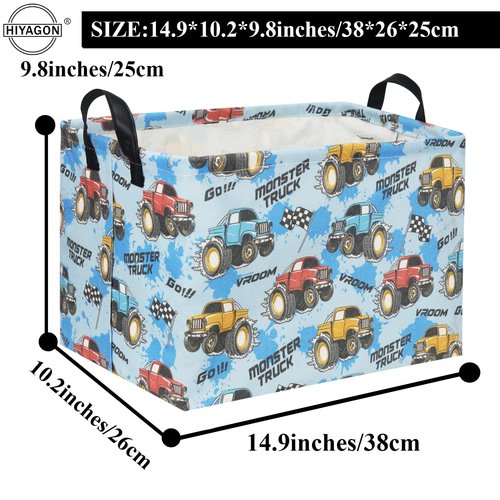 HIYAGON Rectangular Monster Truck Basket for Kids Baby Basket for Boys and Girls Cute Toy Storage Organizer Bin Box Truck Room Decor(Monster Truck)