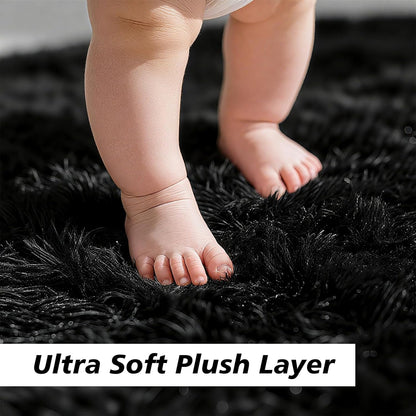 Skiennix Fluffy Area Rug - Soft Shag Non-Shedding Plush Carpet for Bedroom | Black 2x3 ft