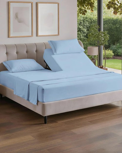 Flex Top Split Head King 4 Piece Sheet Set - Comfy Breathable & Cooling Bed Sheets Set - Hotel Luxury Bedding for Women, Men, Kids, Teens, Boys & Girls - Deep Pockets, Soft and Oeko-Tex - Light Blue