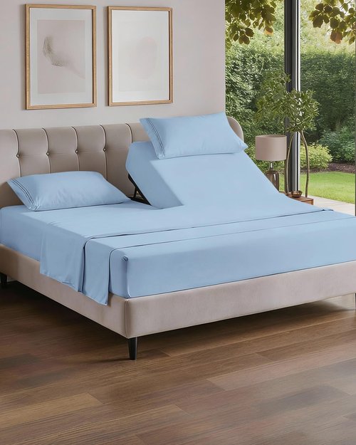 Flex Top Split Head King 4 Piece Sheet Set - Comfy Breathable & Cooling Bed Sheets Set - Hotel Luxury Bedding for Women, Men, Kids, Teens, Boys & Girls - Deep Pockets, Soft and Oeko-Tex - Light Blue