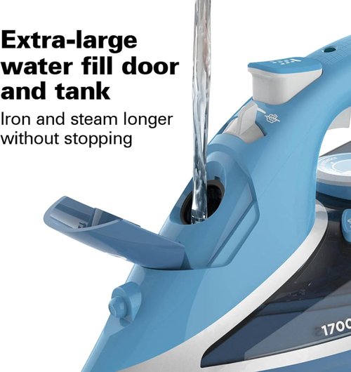 Hamilton Beach Steam Iron - 1700W Garment Steamer with Stainless Steel Soleplate & 8' Cord - Blue