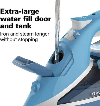 Hamilton Beach Steam Iron - 1700W Garment Steamer with Stainless Steel Soleplate & 8' Cord - Blue