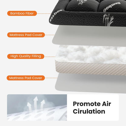 Sweetcrispy Ultra Soft Mattress Topper - Twin Size Bamboo Viscose Pillow Top for Cooling & Back Pain Relief