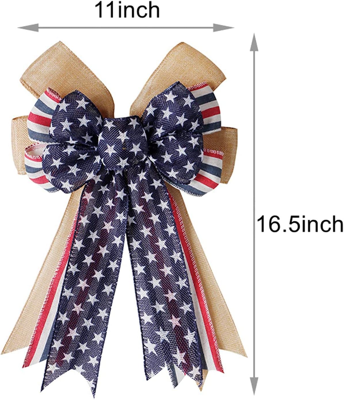 Patriotic Decor Bows | Burlap Red, White & Blue Stripe Stars Tree Topper Bow for 4th of July