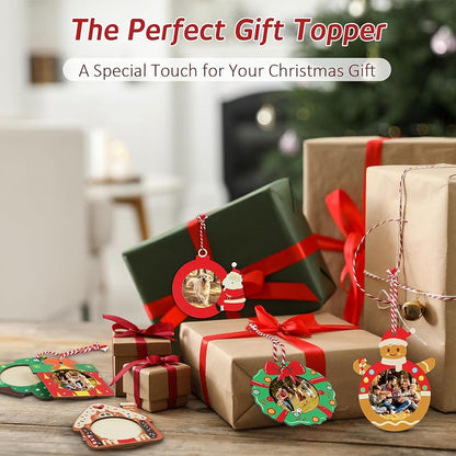 Wooden Christmas Photo Frame Ornaments – 12 Pack Easy-Load Keepsake Frames for Tree