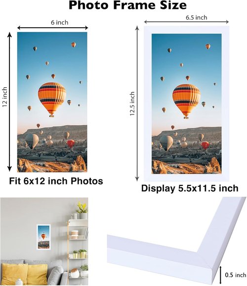 JCJMY 6x12 Picture Frame - White Wall Hanging Frame for Horizontal/Vertical Display | Shatter-Resistant Plexiglass