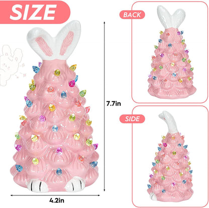 Skiennix Cute Ceramic Easter Bunny Decor - Light-Up Spring Tabletop Decoration for Kids (Pink)