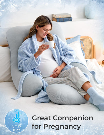 Momcozy Pregnancy Pillows with Cooling Cover, U-Shaped Full Body Maternity Pillow for Side Sleepers 57 Inch - Support for Back, Hip, Belly, Legs for Pregnant Women