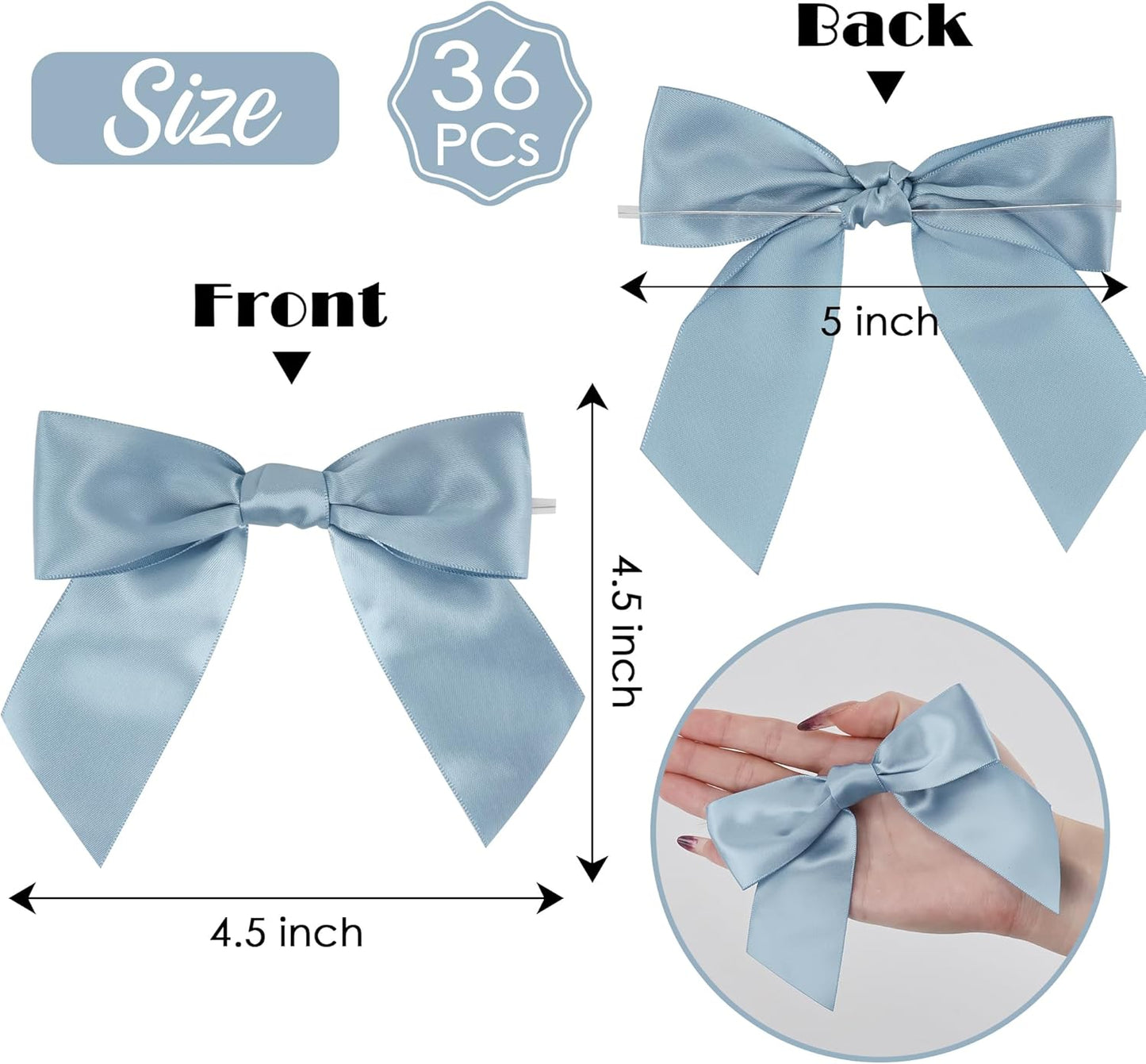 AIMUDI Dusty Blue Wedding Bows - 4.5" Pre-Tied Blue Ribbon Bows for Baby Showers & Gifts | 36 Pack