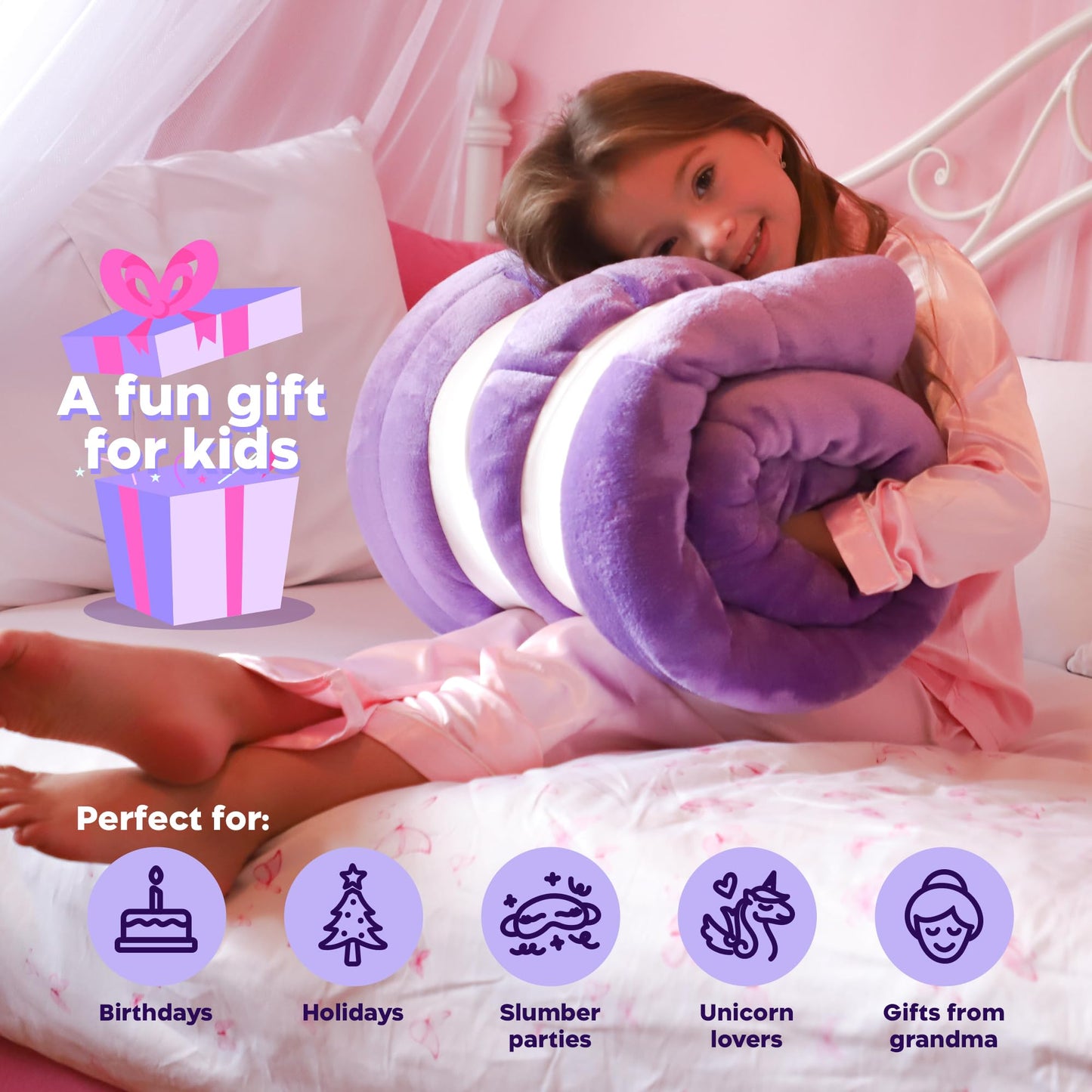 Unicorn Sleeping Bag for Kids – Glow in The Dark Kids Sleeping Bags Make Fun Unicorn Gifts for Girls. Perfect for Sleepovers, Camping, Plush Nap Mat for Preschool, with Pillow Pocket, 8+ Hour Glow