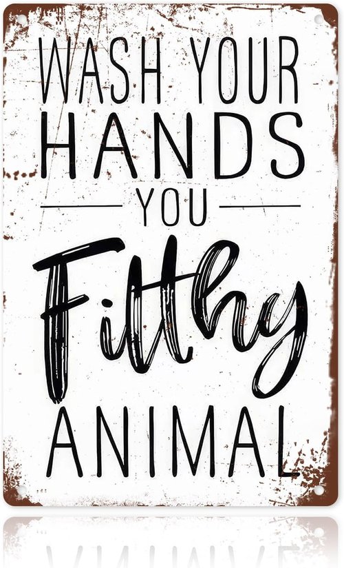 Funny Bathroom Wall Decor - 'Wash Your Hands You Filthy Animal' Metal Sign | 8x12 Inches Humor Gift