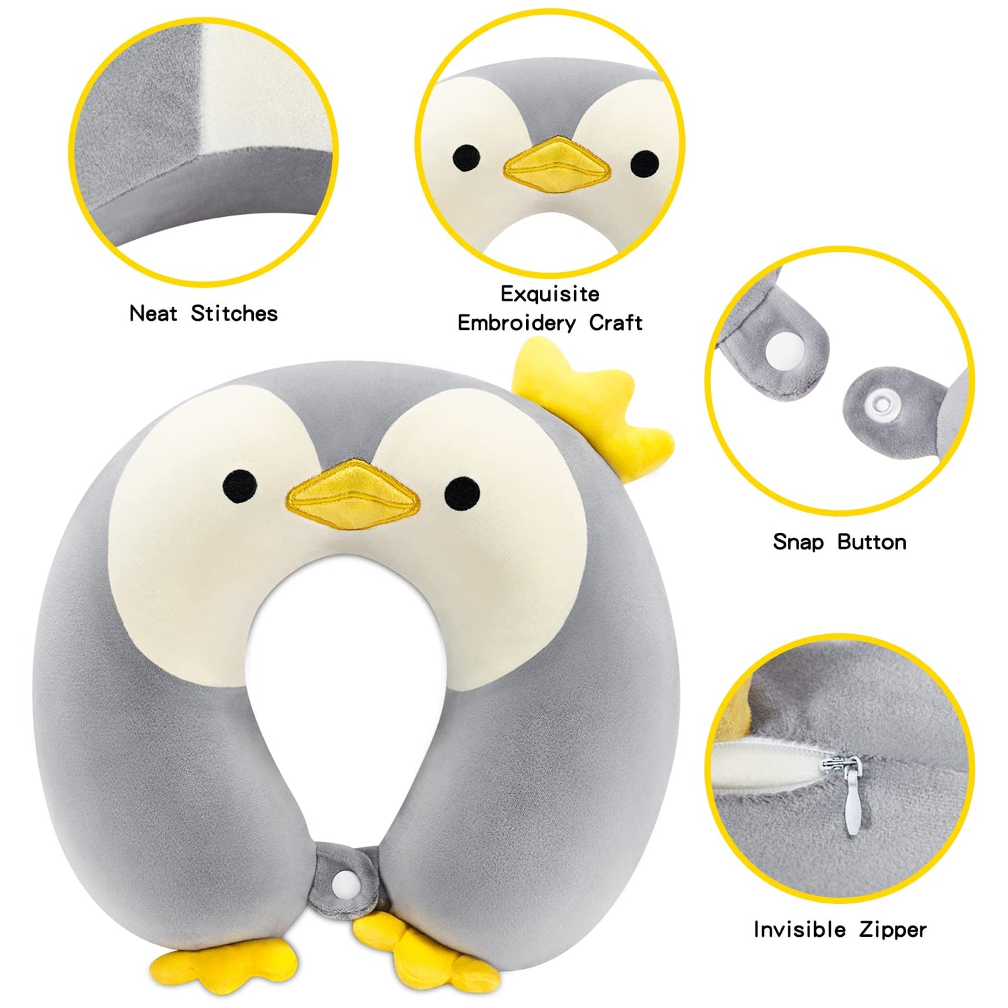 urnexttour Travel Neck Pillow for Kids, Best Memory Foam Pillow with Cute Sleep Mask & Earplugs, Lightweight Travelling Pillow Set for Airplane, Car, Train, Bus and Home Use (Penguin)