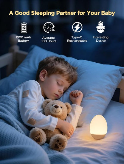FNMYCO Egg Light for Nursery, 256 RGB Baby Night Light, Rechargeable Night Light for Kids, Portable Small Cordless Bedside Lamp for Girl/Boy/Toddler/Bedroom
