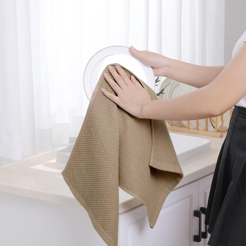 Homaxy Kitchen Dish Towels - Ultra Soft 100% Cotton Waffle Weave, Quick Drying, 4-Pack, Tan, 13 x 28 Inches
