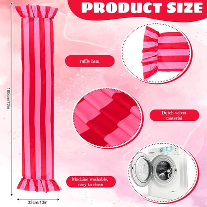Ruffle Table Runner 13x72 inch - Boho Pink Red Striped Decorative Home Wedding Party
