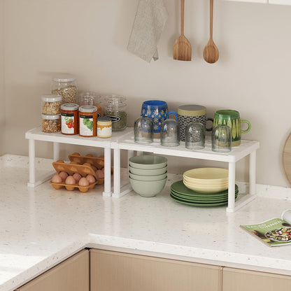 Lifewit Cabinet Shelf Organizer, Expandable Countertop Kitchen Shelves, Plastic Shelf Riser for Pantry Kitchen Storage and Spice Rack, Set of 3, White