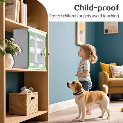 Glosen Medicine Cabinet - Locking Wall-Mounted Storage | Green 13.6 x 13.4 x 6.5 Inch, Large Capacity