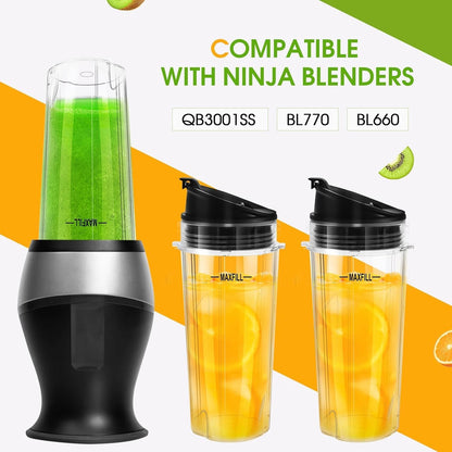 Ninja Blender Cups - 3 Pack 16oz Replacement Cups with Lids for Ninja QB3001SS & Nutri Ninja Series