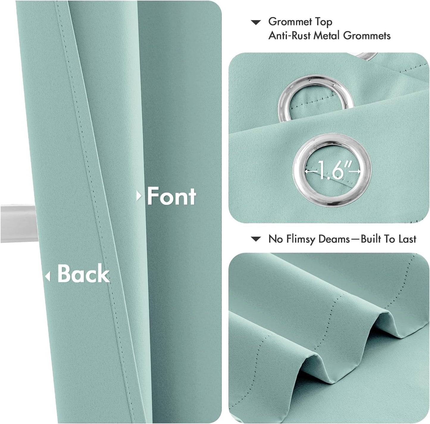 MIULEE Aqua Blackout Curtains - Thermal Insulated Room Darkening Drapes | 63-Inch Length, 2 Panels