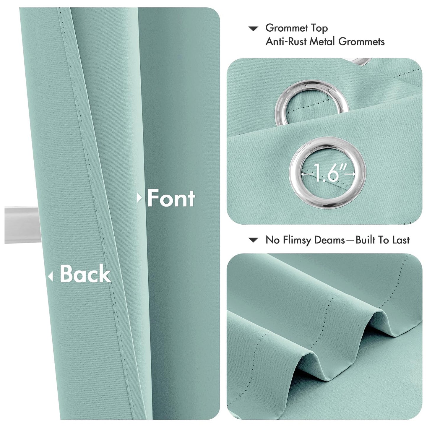 MIULEE Aqua Blackout Curtains for Bedroom Living Room 45 Inches Long 2 Panels, Thermal Insulated Room Darkening Drapes Solid Grommet Noise Reduction Light Blocking Window Treatments 40x45 Inch
