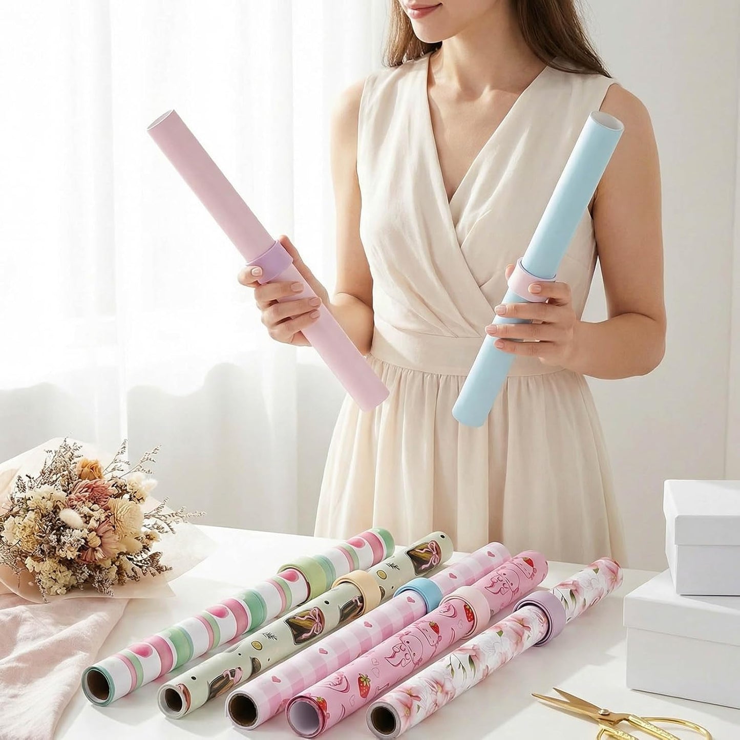 Skiennix Wrapping Paper Roll Holder - 12 Silicone Covered Clips for Easy Storage | 1 x 8.5 in, Multi-Color