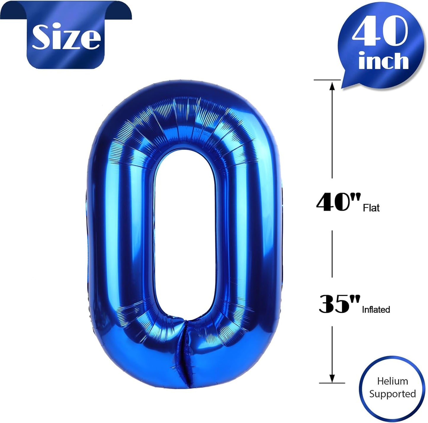 Metallic Blue Number 0 Balloon - 40 Inch Birthday Decoration for Milestone Celebrations