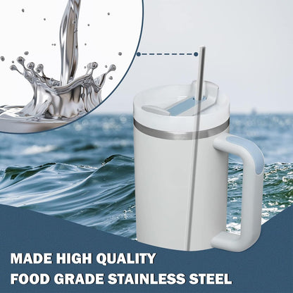 Stanley Quencher 40oz Tumbler Straws - 6 Metal Stainless Steel Replacement Straws | 12-Inch Extra Long & Reusable (3 Straight & 3 Bent)