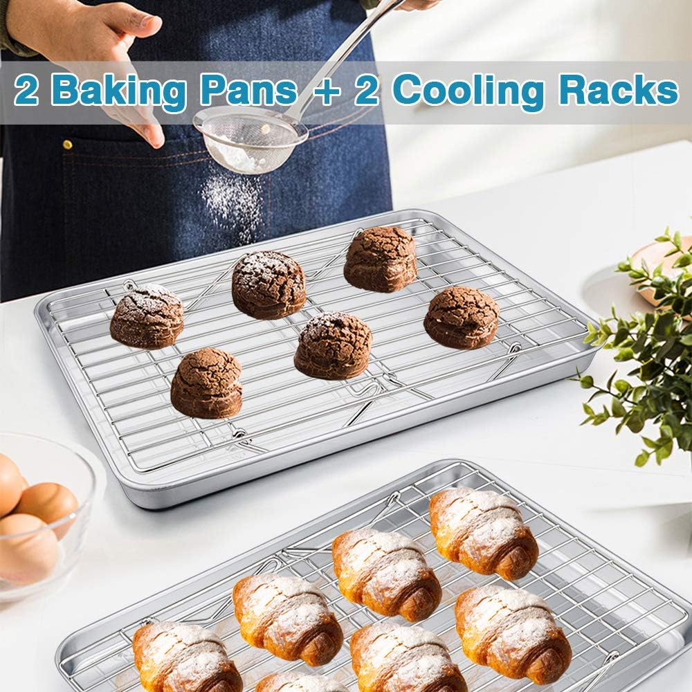 P&P CHEF 16-Inch Stainless Steel Baking Sheet Set - Includes 2 Pans & 2 Cooling Racks, Oven & Dishwasher Safe