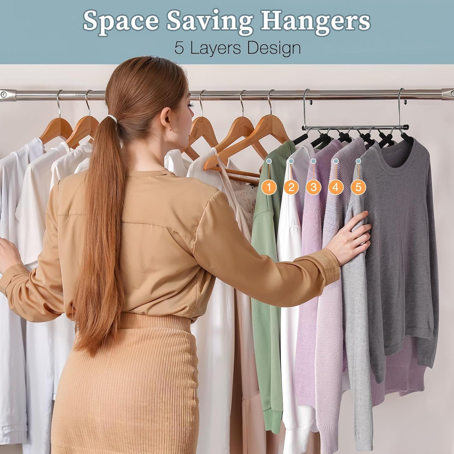 Skiennix Space-Saving Shirt Organizer Hangers - Non-Slip Foam Padded Closet Storage | 2 Pack, Black