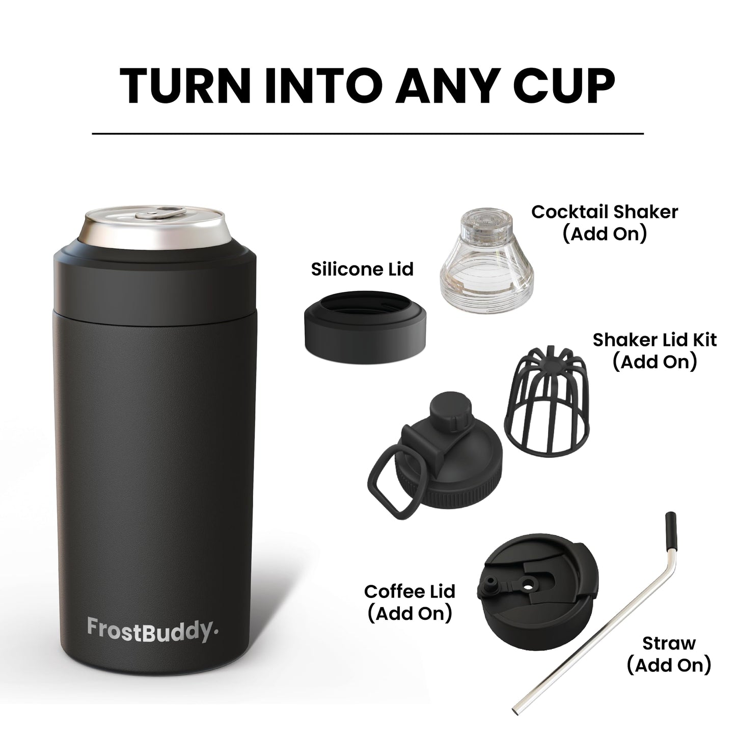 Frost Buddy Universal Can Cooler - Fits all - Stainless Steel Can Cooler for 12 oz & 16 oz Regular or Slim Cans & Bottles - Stainless Steel