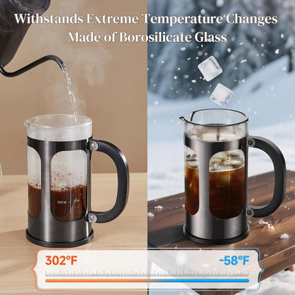 Veken French Press 34oz - Dark Pewter Coffee Maker with 16oz Black Canister for Fresh Brews
