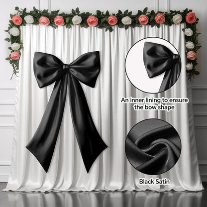 Black Bow Decor - 2 Pack Coquette Wall Backdrop | Large & Small Black Bows for Events & Celebrations