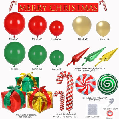 Christmas Balloon Garland Arch Kit - Red, Green & Gold Party Decor