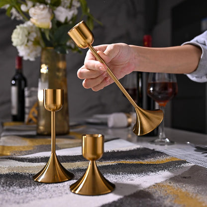 Skiennix Candle Holder - Heavy Base for Elegant Room Décor | Shiny Copper, Set of 3 Pcs