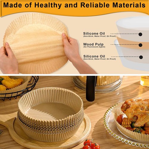 Air Fryer Paper Liners - 200 Pcs Non-Stick Disposable Liners for 2-5Qt Air Fryers | Waterproof & Oil Proof