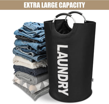 DOKEHOM 90L Large Laundry Basket - Collapsible Freestanding Hamper in Black for Easy Storage