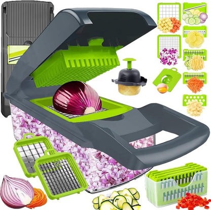 16-in-1 Vegetable Chopper by [Brand Name] - Mandoline Slicer & Onion Dicer with Container for Effortless Salad Prep