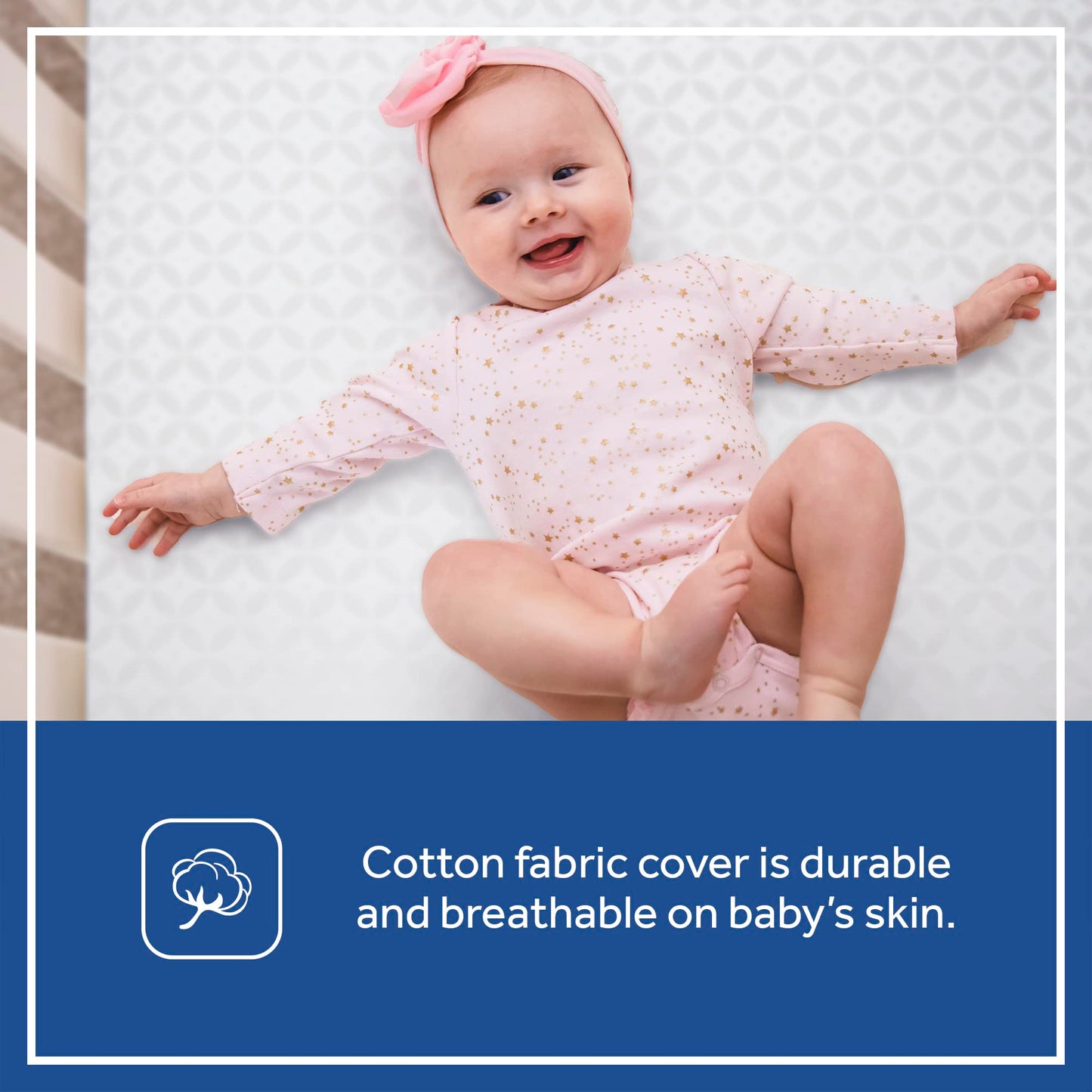 Sealy Baby Cotton Cozy Rest Breathable Cotton 2-Stage Dual Firmness Waterproof Baby Crib Mattress & Toddler Bed Mattress, 204 Premium Coils, Hypoallergenic Crib Mattress, Made in USA, 52"x28"