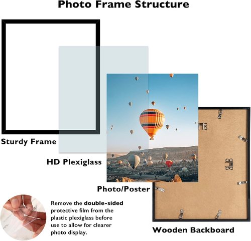 JCJMY 16x18 Picture Frame - Black Wall Gallery Frame for Horizontal & Vertical Photos