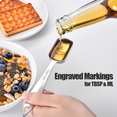Doosu Measuring Spoons Set - Heavy Duty 18/8 Stainless Steel with Slim Long Handle | 7-Piece Set for Baking & Cooking