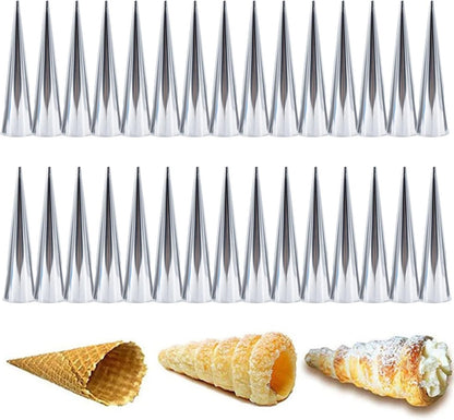 Skiennix 30 PCS Non-Stick Stainless Steel Cream Horn Molds - Large 5" Size for DIY Pastries & Desserts