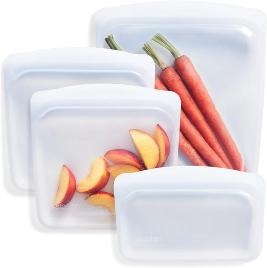 Stasher Silicone Reusable Food Storage Bags - Eco-Friendly 4-Pack | Microwave & Dishwasher Safe, Clear