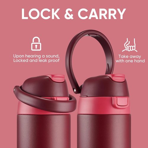 Insulated Water Bottle by [Brand Name] | 18 oz Stainless Steel, 2-in-1 Straw & Push-Button Lid - Keeps Drinks Cold for 24 Hours, BPA-Free, Leak-Proof, Perfect for Sports & Travel, Red