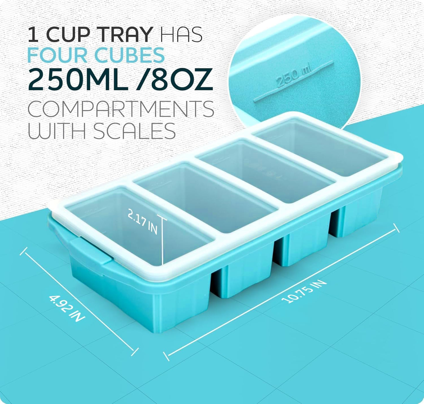 Skiennix Silicone Freezer Tray With Lid - Versatile Soup Container Molds for 2-Cup & 1-Cup Portions | Oven & Dishwasher Safe