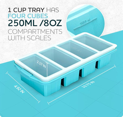 Skiennix Silicone Freezer Tray With Lid - Versatile Soup Container Molds for 2-Cup & 1-Cup Portions | Oven & Dishwasher Safe
