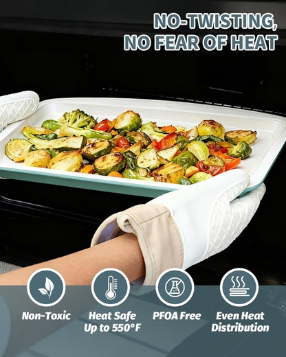 Skiennix Ceramic Nonstick Baking Pans Set - 33 PCS Stackable Bakeware, 550°F Oven Safe, Dishwasher Safe (Green)