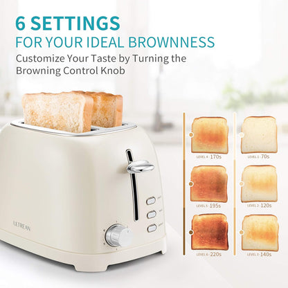 Ultrean 2-Slice Toaster - Extra-Wide Slot for Bagels & Waffles | Stainless Steel with 6 Browning Settings