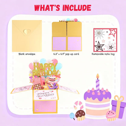Steford Happy Birthday Pop-Up Card - Unique 3D Greeting Gift Box for Adults & Kids | Handmade Design